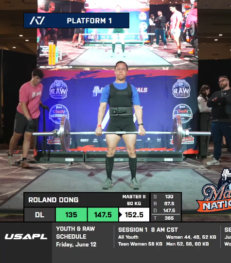 Roland Dong deadlifting at USA Powerlifting Masters Nationals