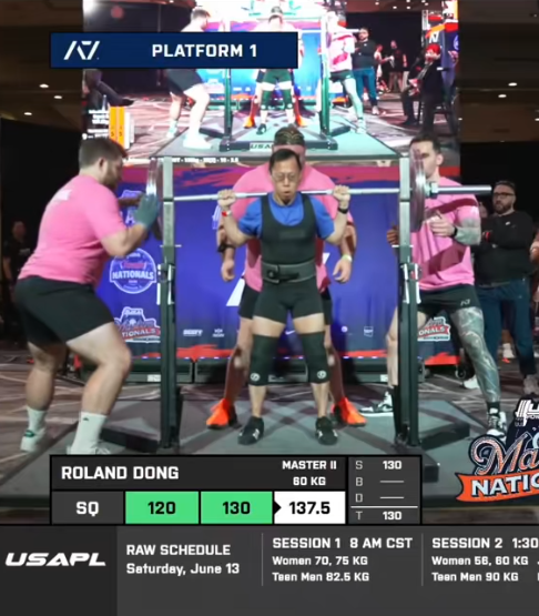 Roland Dong squatting at USA Powerlifting Masters Nationals